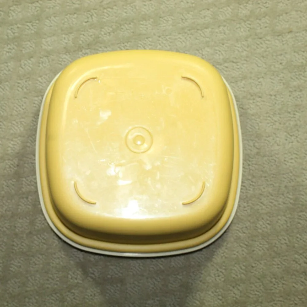 Vintage Tupperware Plastic Yellow Multi-Server Storage Container with Colander